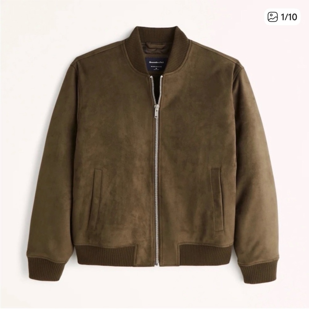 Men’s Abercrombie & Fitch Vegan Suede Bomber Jacket in Olive Green